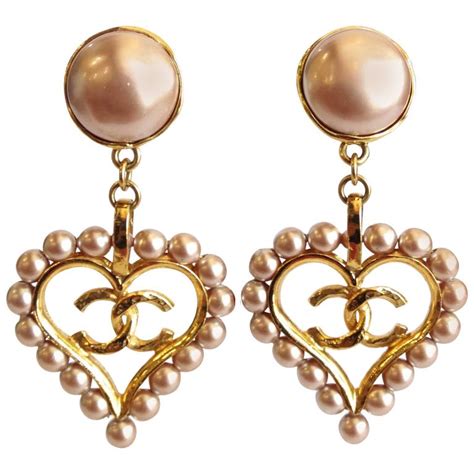 chanel 1990s pearl herat earrings|Chanel jewelry for sale.